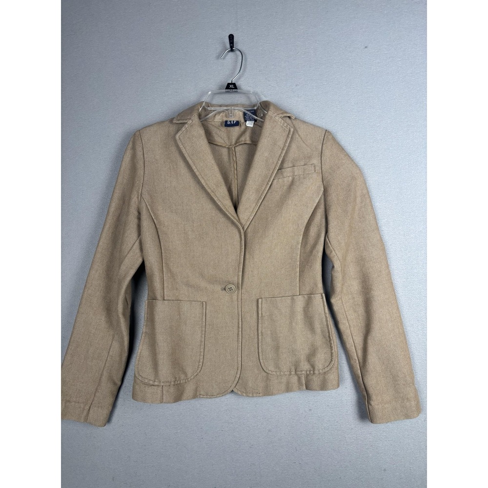 Gap Blazer Womens XS Beige Y2K Cotton Nylon One Button Tailored Twill Jacket